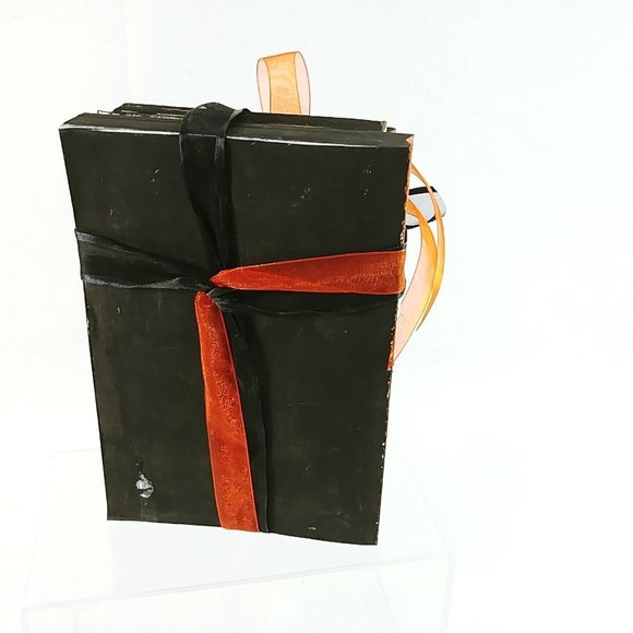 Halloween Decorative Tied Book Stack Happy Halloween Witches Spider Ribbon - Picture 2 of 6